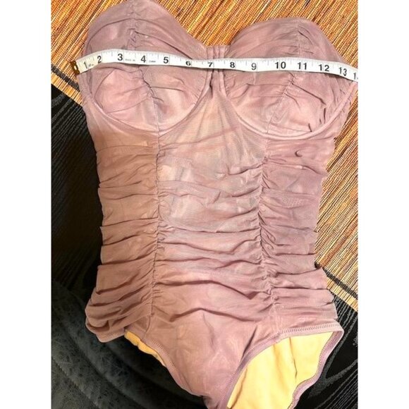 J Crew Retro Mauve Ruched Bandeau Resort Strapless One Piece Swimsuit D-Cup Sz 6 - Picture 5 of 7